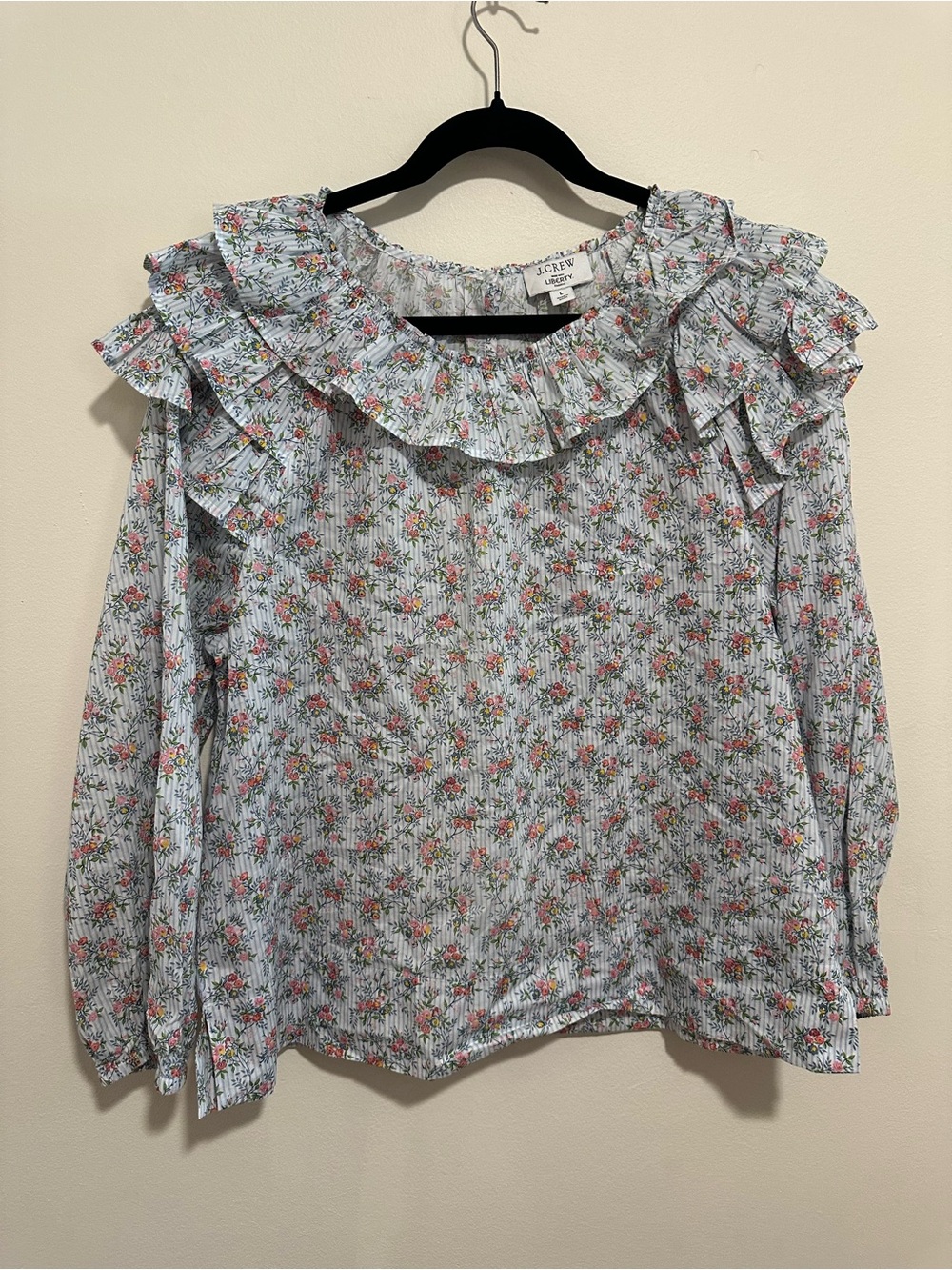 J. Crew x Liberty Fabric Long Sleeve Cotton Blouse with Ruffle Collar - Size L